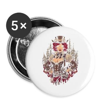 Steam Punk Beautiful Women Steampunk - Buttons large 2.2''/56 mm (5-pack) - white - Front