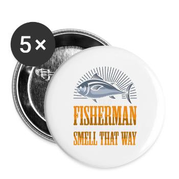 Fisherman Pensioner Senior Pension Fishing Man - Buttons large 2.2''/56 mm (5-pack) - white - Front