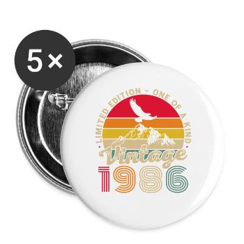 1986 Vintage Rétro Cadeau D'anniversaire - Lot de 5 grands badges (56 mm) - blanc - Devant