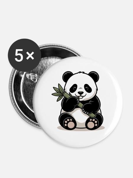 Panda Bambus - Buttons groß 56 mm (5er Pack) - Weiß