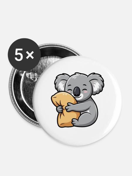 Koala Kuscheln - Buttons groß 56 mm (5er Pack) - Weiß