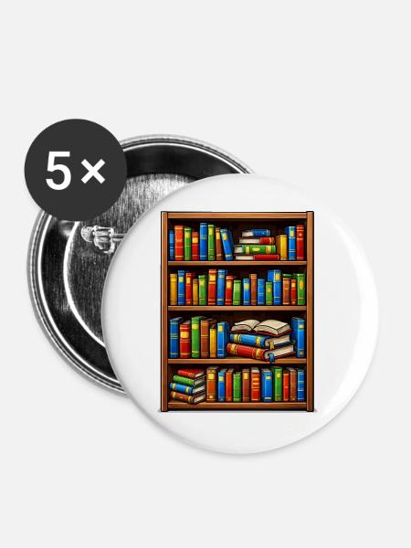 Bücherregal Illustrato Bibliothek - Buttons groß 56 mm (5er Pack) - Weiß
