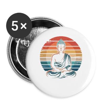 Bouddha Coucher de soleil rétro - Lot de 5 grands badges (56 mm) - blanc - Devant