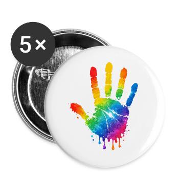 Motif aquarelle colorée à empreintes de main - Lot de 5 grands badges (56 mm) - blanc - Devant