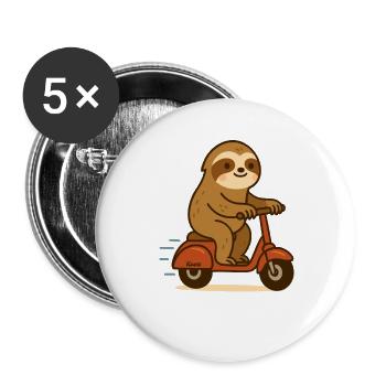 Faultier auf Roller - Buttons groß 56 mm (5er Pack) - Weiß - Vorne