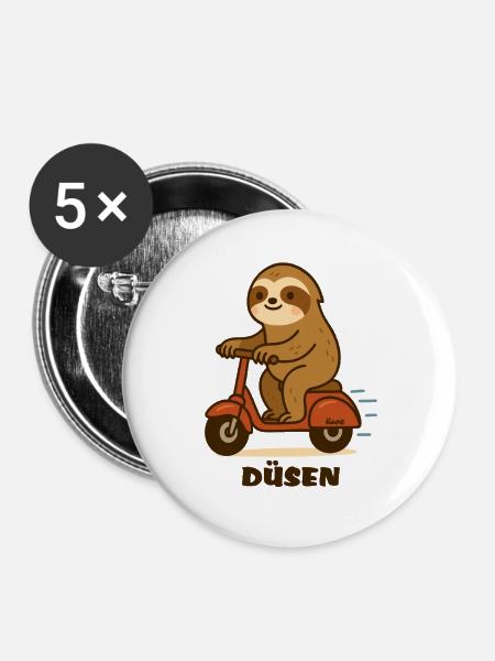 Düsen Faultier auf Roller - Buttons groß 56 mm (5er Pack) - Weiß