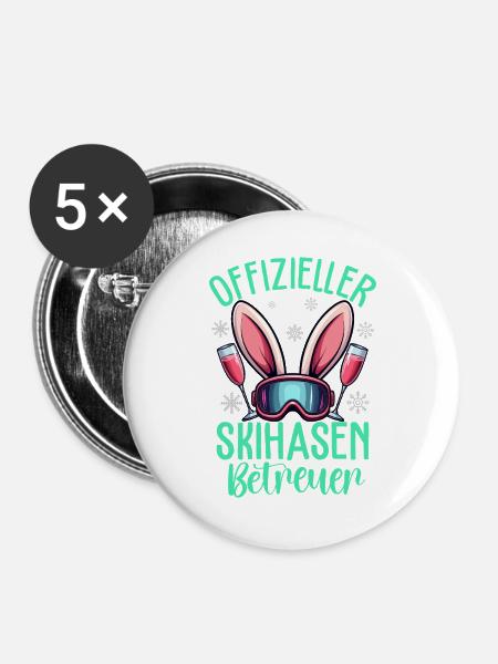 Offizieller Skihasen Betreuer - Buttons groß 56 mm (5er Pack) - Weiß