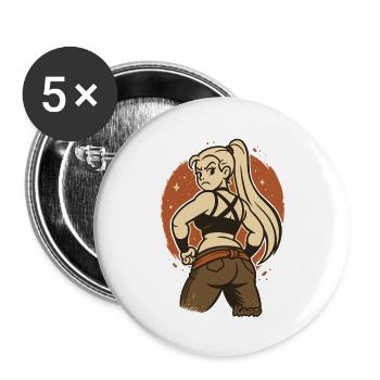 Dessin animé rétro de femme et combattant - Lot de 5 grands badges (56 mm) - blanc - Devant