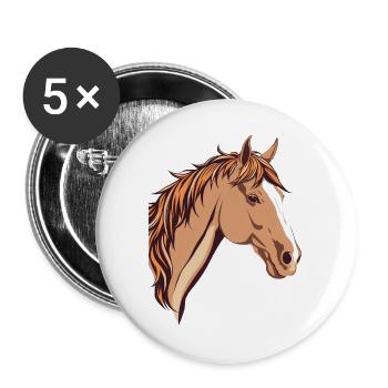 Pferd Pferdekopf - Buttons groß 56 mm (5er Pack) - Weiß - Vorne