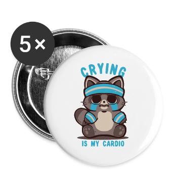 Weinen ist mein Cardio-Waschbär - Buttons groß 56 mm (5er Pack) - Weiß - Vorne