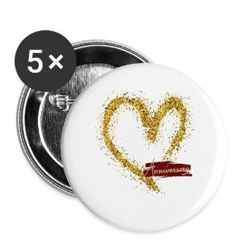 Golden Heart Sparkle Anniversary Illustration - Buttons groß 56 mm (5er Pack) - Weiß - Vorne
