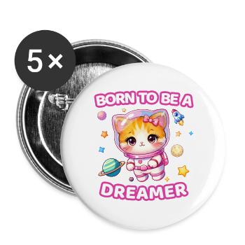 Born to Be a Dreamer Astronaut Kätzchen – Weibchen - Buttons groß 56 mm (5er Pack) - Weiß - Vorne