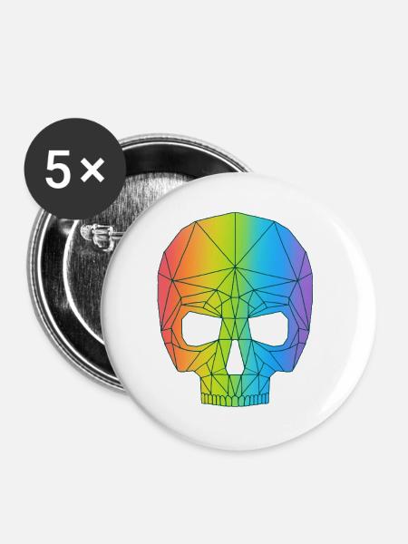Schädel in Farbe - Buttons groß 56 mm (5er Pack) - Weiß