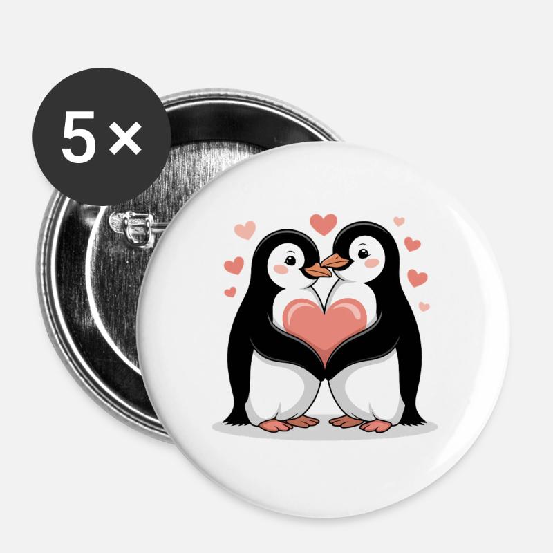Pinguin Paar Valentinstag - Buttons groß 56 mm (5er Pack) - Weiß