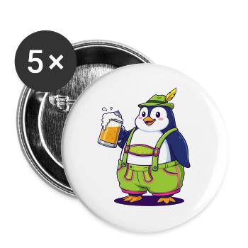 Pingouin dans Lederhosen Bière Party Beer Garden après - Lot de 5 grands badges (56 mm) - blanc - Devant