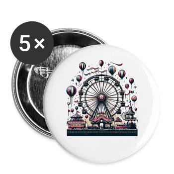 Riesenrad Nachtfest Karussell Parade - Buttons groß 56 mm (5er Pack) - Weiß - Vorne