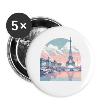 Pastell Paris: Skyline am Seine - Buttons groß 56 mm (5er Pack) - Weiß - Vorne