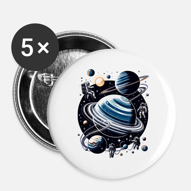 Ringplaneten Orbit: Astronauten - Buttons groß 56 mm (5er Pack) - Weiß