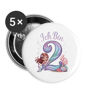 I'm 2 Mermaids Girl 2nd Birthday - Buttons large 2.2''/56 mm (5-pack) - white - Front
