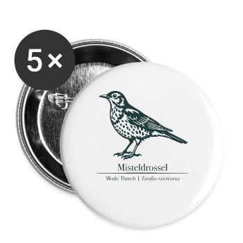 Silhouette du gui de la grive | Dessin ornithologique - Lot de 5 grands badges (56 mm) - blanc - Devant