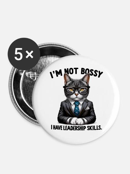 Katzenchef mit Leadership-Skills - Buttons groß 56 mm (5er Pack) - Weiß