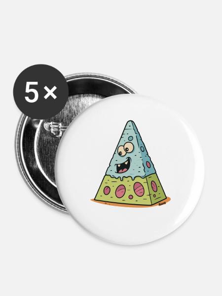Käse-Vulkan Lachendes Gesicht - Buttons groß 56 mm (5er Pack) - Weiß