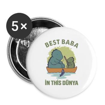 Best Baba in this Dünya – Süßes Dino Angeln - Buttons groß 56 mm (5er Pack) - Weiß - Vorne