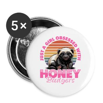 Funny Honey Badger - Buttons groß 56 mm (5er Pack) - Weiß - Vorne