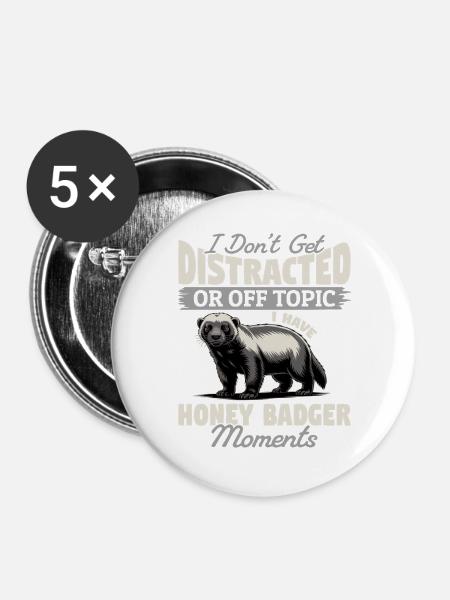 Funny Honey Badger - Buttons groß 56 mm (5er Pack) - Weiß