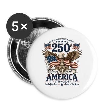 USA 250 Jahre Adler-Emblem - Buttons groß 56 mm (5er Pack) - Weiß - Vorne