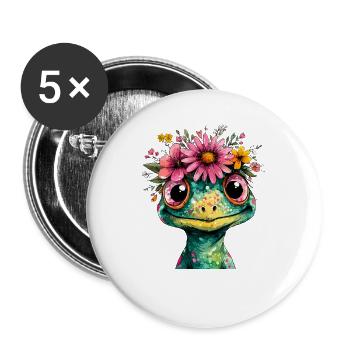 Blumenkrone Frosch Illustration - Buttons groß 56 mm (5er Pack) - Weiß - Vorne