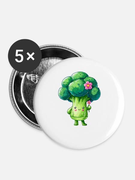 Brokkoli mit Blume - Buttons groß 56 mm (5er Pack) - Weiß