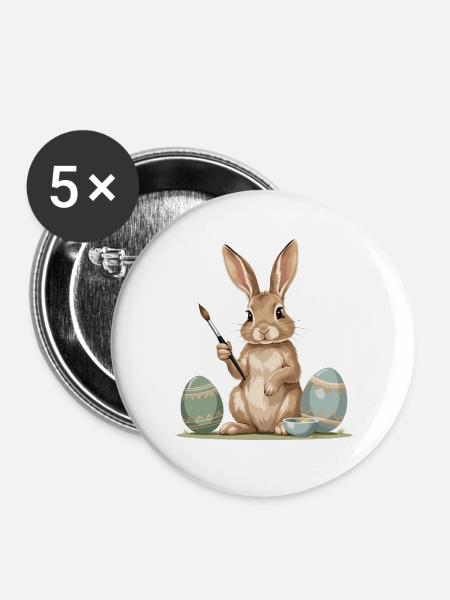 Osterhase mit Pinsel - Buttons groß 56 mm (5er Pack) - Weiß