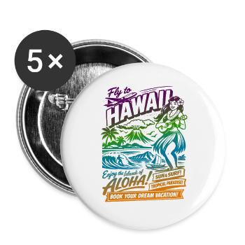 Hawaii Traumreise 50er Jahre Poster - Buttons groß 56 mm (5er Pack) - Weiß - Vorne