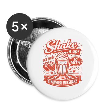 Erdbeer Milchshake 50er Jahre Retro Design - Buttons groß 56 mm (5er Pack) - Weiß - Vorne