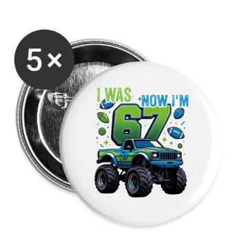 Monster Truck 7. Geburtstag Junge  - Buttons groß 56 mm (5er Pack) - Weiß - Vorne