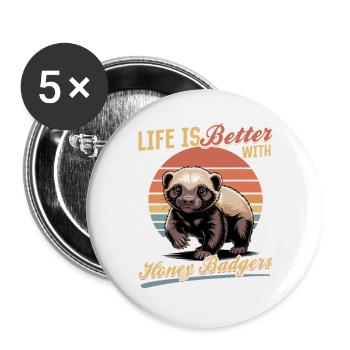 Funny Honey Badger - Buttons groß 56 mm (5er Pack) - Weiß - Vorne