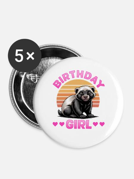 Funny Honey Badger - Buttons groß 56 mm (5er Pack) - Weiß