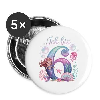 I'm 6 Mermaids Girl 6th Birthday - Buttons large 2.2''/56 mm (5-pack) - white - Front