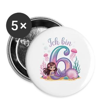 I'm 6 Mermaids Girl 6th Birthday - Buttons large 2.2''/56 mm (5-pack) - white - Front