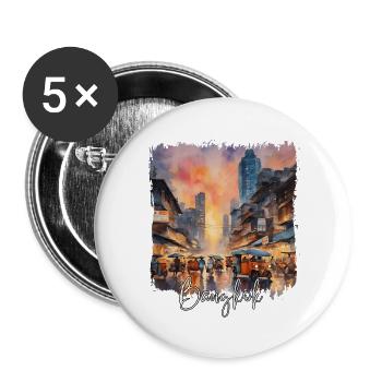 Bangkok Thailand, Bangkok Watercolor - Buttons large 2.2''/56 mm (5-pack) - white - Front