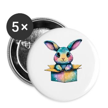 Kunterbunter Hase im Karton - Buttons groß 56 mm (5er Pack) - Weiß - Vorne