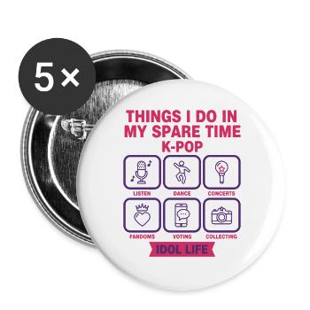 Choses que je fais pendant mon temps libre Vie d’idole K-Pop - Lot de 5 grands badges (56 mm) - blanc - Devant