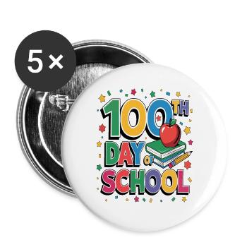 100th Day of School Celebration - Buttons groß 56 mm (5er Pack) - Weiß - Vorne