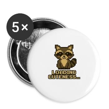 Pixel Waschbär: Niedlichkeit lädt - Buttons groß 56 mm (5er Pack) - Weiß - Vorne