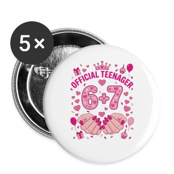 Offizieller Teenager 13. Platz 6+7 Herzen - Buttons groß 56 mm (5er Pack) - Weiß - Vorne
