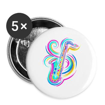 Saxophon - Buttons groß 56 mm (5er Pack) - Weiß - Vorne