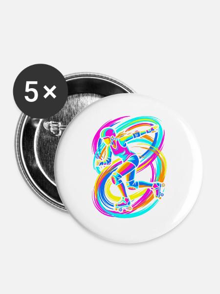 Rollschuhläuferin - Buttons groß 56 mm (5er Pack) - Weiß