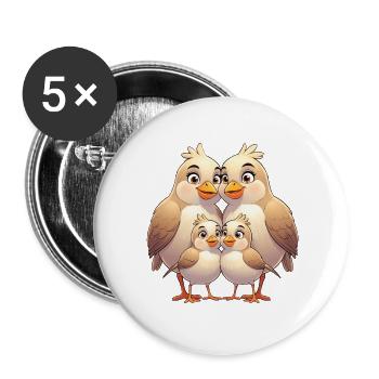Bird Family Cuddle - Buttons large 2.2''/56 mm (5-pack) - white - Front