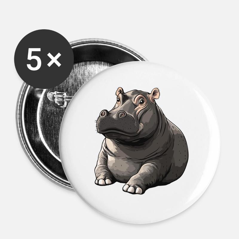 Silent Hippo Cartoon Style - Buttons large 2.2''/56 mm (5-pack) - white